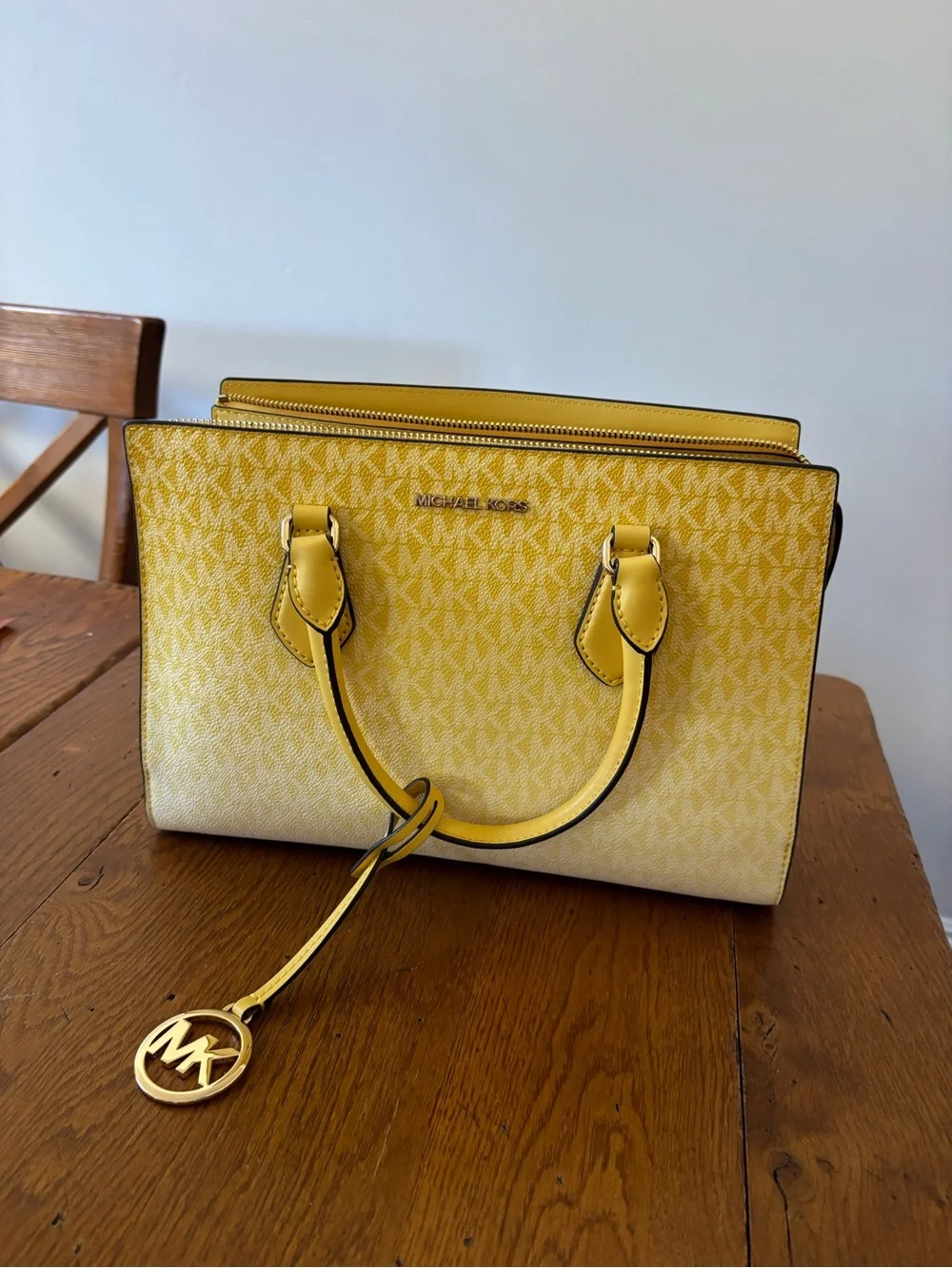 Michael Kors Yellow Signature Satchel with Gold Logo Charm